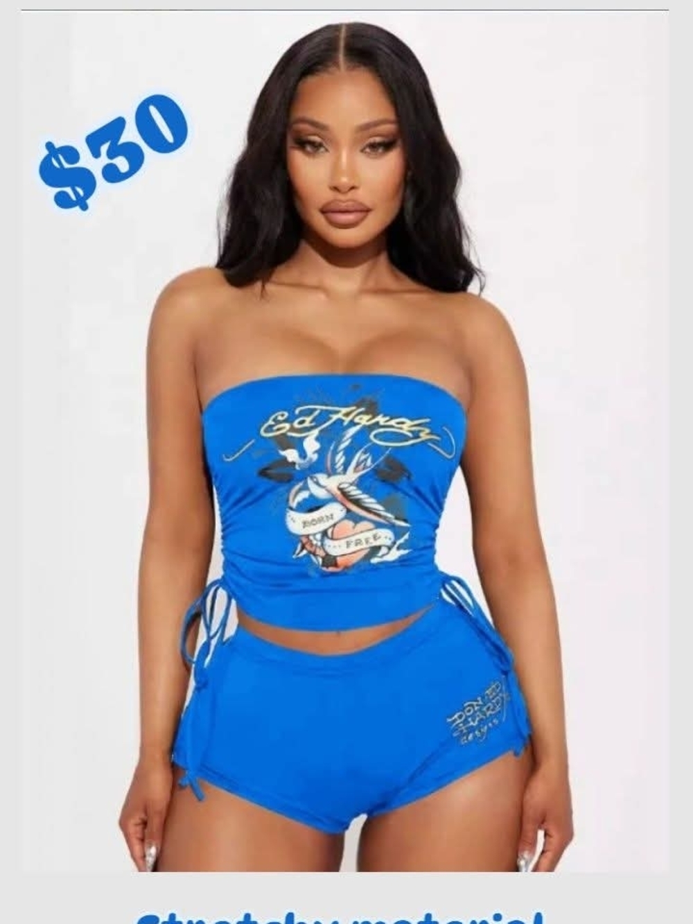 Blue Graphic Tube Top & Shorts Set